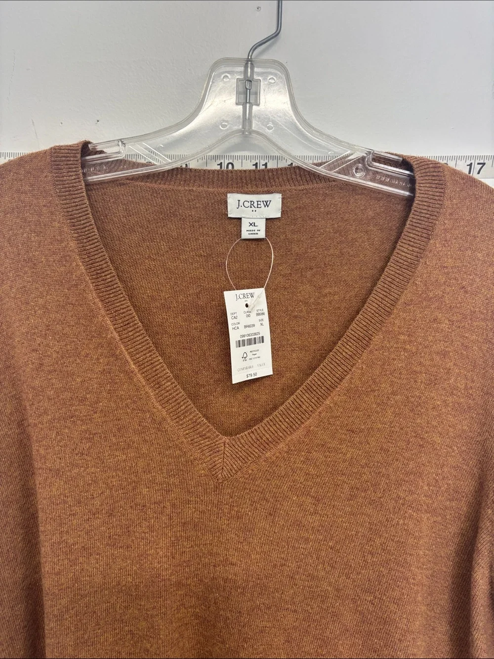 J. Crew Men's V-Neck Sweater in Rust Brown